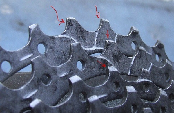 desgaste de los piñones de la bicicleta